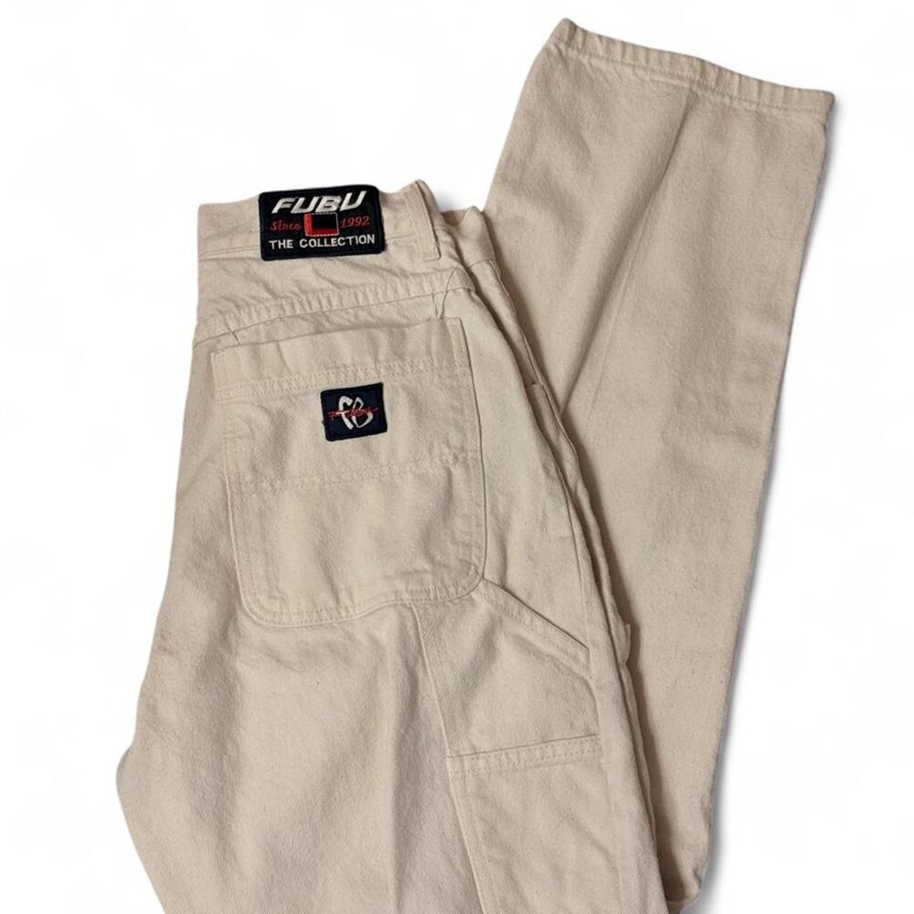 1994-1996 FUBU Made in USA Off White Carpenter Jeans - Cream - 28x32
